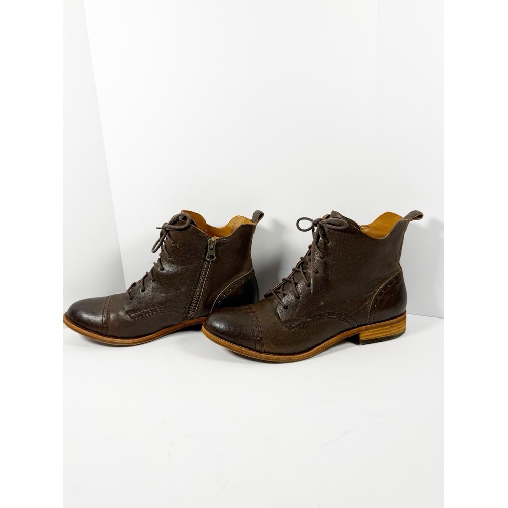 Kork-Ease Brown Leather Lace Up Ankle Boot Cap Toe Equestrian Zip Bootie 7.5 - Picture 3 of 15